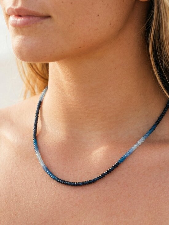 Jewelry - GORGEOUS Ombre Sapphire Necklace + Bracelet Set Waterproof Gold Genuine Gemstone